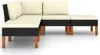A sectional outdoor lounge set with cream cushions and black rattan base, shown from the front. Produktbild-Vorschau