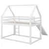 A white wooden house-shaped bunk bed with a slide and ladder, shown against a white background. Anteprima dell’immagine prodotto