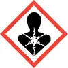 A hazard symbol showing a silhouette of a person with a starburst pattern emanating from their chest. Anteprima dell’immagine prodotto