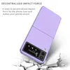 A purple phone case is shown on a cracked white surface, with text describing its impact protection. Produktbild-Vorschau