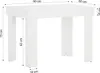 A white rectangular table with four legs, shown from a side angle with dimensions indicated by measurement lines and text. Produktbild-Vorschau