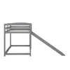 A gray loft bed with a slide, shown from the side against a white background. Produktbild-Vorschau