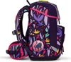 A side view of a purple backpack with a colorful jungle-like pattern. Produktbild-Vorschau