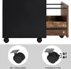 A close-up of a filing cabinet on wheels, with two inset circles showing close-ups of the casters, one labeled '360° rolling casters' and the other '2 lockable & 2 free'. Produktbild-Vorschau