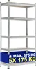 A silver metal shelving unit with wooden shelves, shown against a white background. A blue banner at the bottom displays weight capacity information. Náhľad obrázku produktu