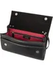 An open black leather clutch bag with a red interior. Produktbild-Vorschau