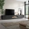 A modern living room with a wall-mounted TV stand and fireplace. Produktbild-Vorschau
