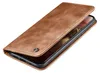 A brown leather flip case for a smartphone, shown open. Produktbild-Vorschau