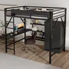 A loft bed with a desk and wardrobe, set up in a room. Produktbild-Vorschau