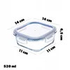 A glass food storage container with dimensions indicated by lines and text. Anteprima dell’immagine prodotto
