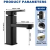 A black faucet with dimensions and feature callouts. Produktbild-Vorschau