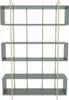 A modern, minimalist bookshelf with green shelves and gold vertical supports, presented against a plain white background. Produktbild-Vorschau