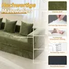 A close-up view of a green sofa, with callouts highlighting its materials and construction. Voir les images du produit