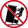 A warning symbol showing a baby climbing on a dresser, indicating a tipping hazard. Voir les images du produit