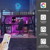 A loft bed with a desk and gaming setup underneath, featuring LED lighting. Voir les images du produit