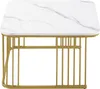 A white marble-patterned coffee table with a gold metal frame, shown from a side angle on a white background. Náhľad obrázku produktu