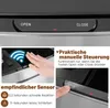Close-up shots of a trash can's control panel and sensor area, with text overlays highlighting features. Podgląd zdjęcia produktu