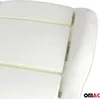 A close-up view of a white foam car seat cushion with visible seams and internal support structures. Voir les images du produit