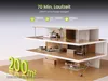 A multi-story model house with a vacuum cleaner shown on different floors, illustrating its use in various rooms. Produktbild-Vorschau