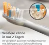 Close-up of a toothbrush head with a magnified view of the bristles, accompanied by marketing text. Voir les images du produit