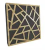 A single acoustic wall panel with a geometric wooden overlay on a dark gray fabric backing, presented on a white background. Produktbild-Vorschau