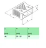 A technical drawing of a product with a table of dimensions. Produktbild-Vorschau