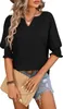 ASKSA Damen T-Shirt V-Ausschnitt 3/4 aermel Bluse Einfarbig Produktbild-Vorschau 1