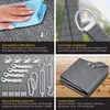 A collage of four images showing different aspects of a grey sun sail and its accessories. Produktbild-Vorschau