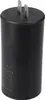 A black cylindrical capacitor with two metal prongs on top, set against a white background. Produktbild-Vorschau