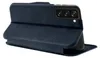 A dark blue flip case for a smartphone, shown from the back with the camera module visible. Produktbild-Vorschau