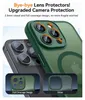 A close-up view of a green iPhone case with a focus on its camera protection features, shown alongside a gray iPhone. Produktbild-Vorschau
