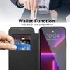 A person's hand is shown inserting cards into a wallet-style phone case, with an iPhone 13 Pro visible next to it. Produktbild-Vorschau
