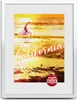 A framed picture of a person cycling on a beach at sunset, with the word "California" overlaid. Produktbild-Vorschau