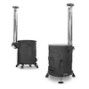 Two outdoor wood-burning stoves with chimneys, presented against a white background. Produktbild-Vorschau
