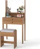 COSTWAY Make-up tafel met gevoerde kruk, make-up Productafbeelding-voorbeeld 1
