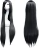 100cm Karneval Perücke Cosplay Schwarz Glatt mit Haarnetz. Produktbild-Vorschau 1