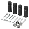 A collection of bathroom radiator components, including mounting brackets, screws, wall plugs, and decorative caps, laid out on a white background. Produktbild-Vorschau
