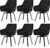 Six black dining chairs arranged in two rows of three against a white background. Voir les images du produit