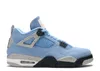 A side profile of a blue Air Jordan 4 Retro sneaker against a white background. Produktbild-Vorschau
