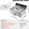A stainless steel deep fryer with a basket and dimensions shown. Anteprima dell’immagine prodotto