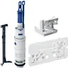 A set of toilet cistern replacement parts, including a flush valve, a cistern lever mechanism, and an installation guide. Produktbild-Vorschau