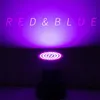A purple LED grow light is shown on a black stand, casting a purple glow on a wall with the words "RED & BLUE" projected onto it. Produktbild-Vorschau
