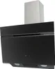 A black angled cooker hood with a silver chimney extension, isolated on a white background. Produktbild-Vorschau
