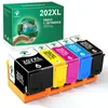 A set of five ink cartridges is displayed in an orange holder, with a box of ink cartridges in the background. Produktbild-Vorschau