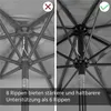 A split image comparing the support structure of two umbrellas, one with 6 ribs and one with 8 ribs. Produktbild-Vorschau