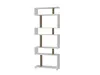 A tall, narrow, modern bookshelf with a zig-zag design, made of white and walnut-colored materials, displayed against a white background. Produktbild-Vorschau