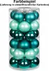 A clear, well-lit studio shot of a cylindrical container filled with teal and mint green Christmas ornaments. Produktbild-Vorschau