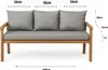 A front view of a three-seater outdoor sofa with gray cushions, showing dimensions. Anteprima dell’immagine prodotto