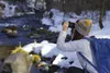 A person is using binoculars in a snowy environment next to a stream. Anteprima dell’immagine prodotto
