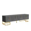 A gray TV stand with gold legs and handles against a white background. Produktbild-Vorschau